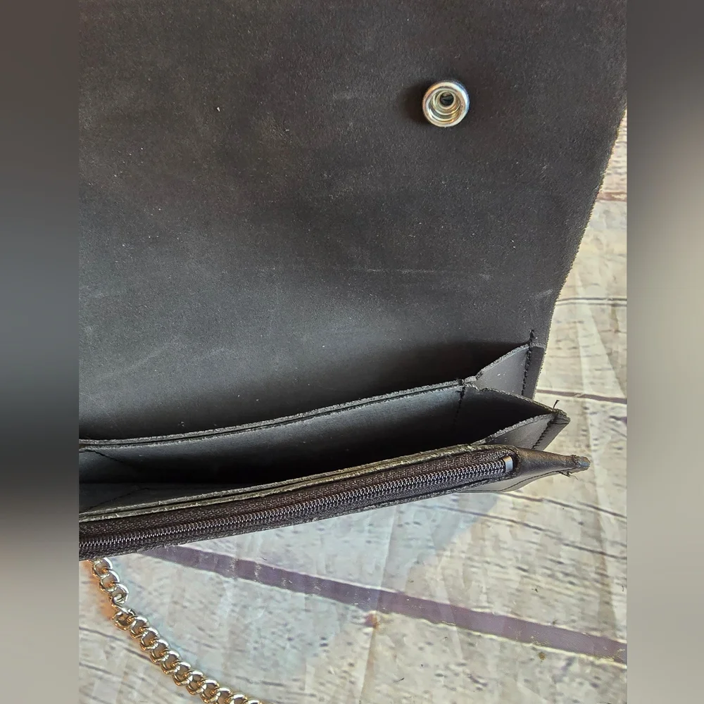 MADE IN USA SPLIT LEATHER MEN'S BLACK WALLET WITH CHAIN